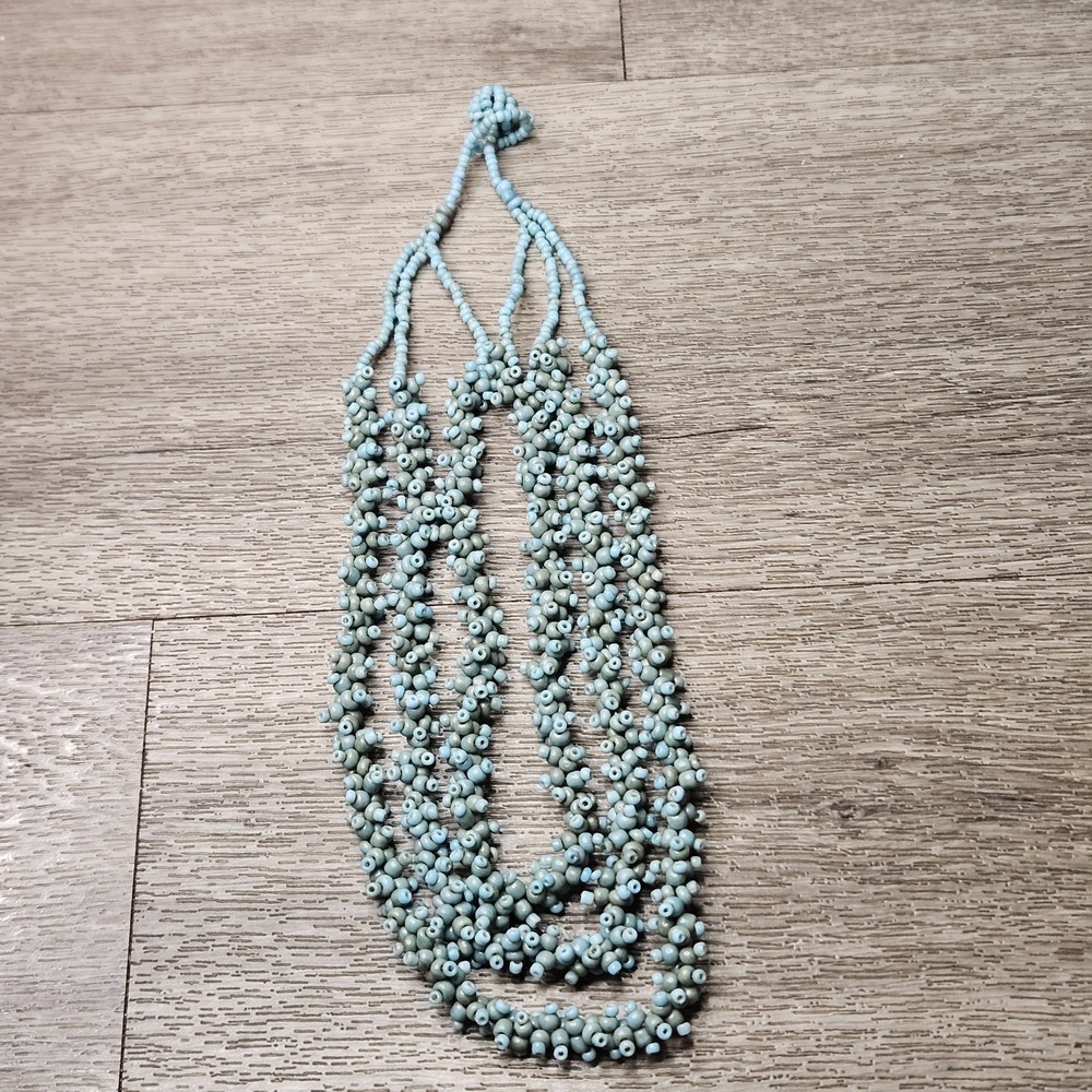 3Row blue Cluster Statement Beads Multi-Strand Necklace chunky boho statement